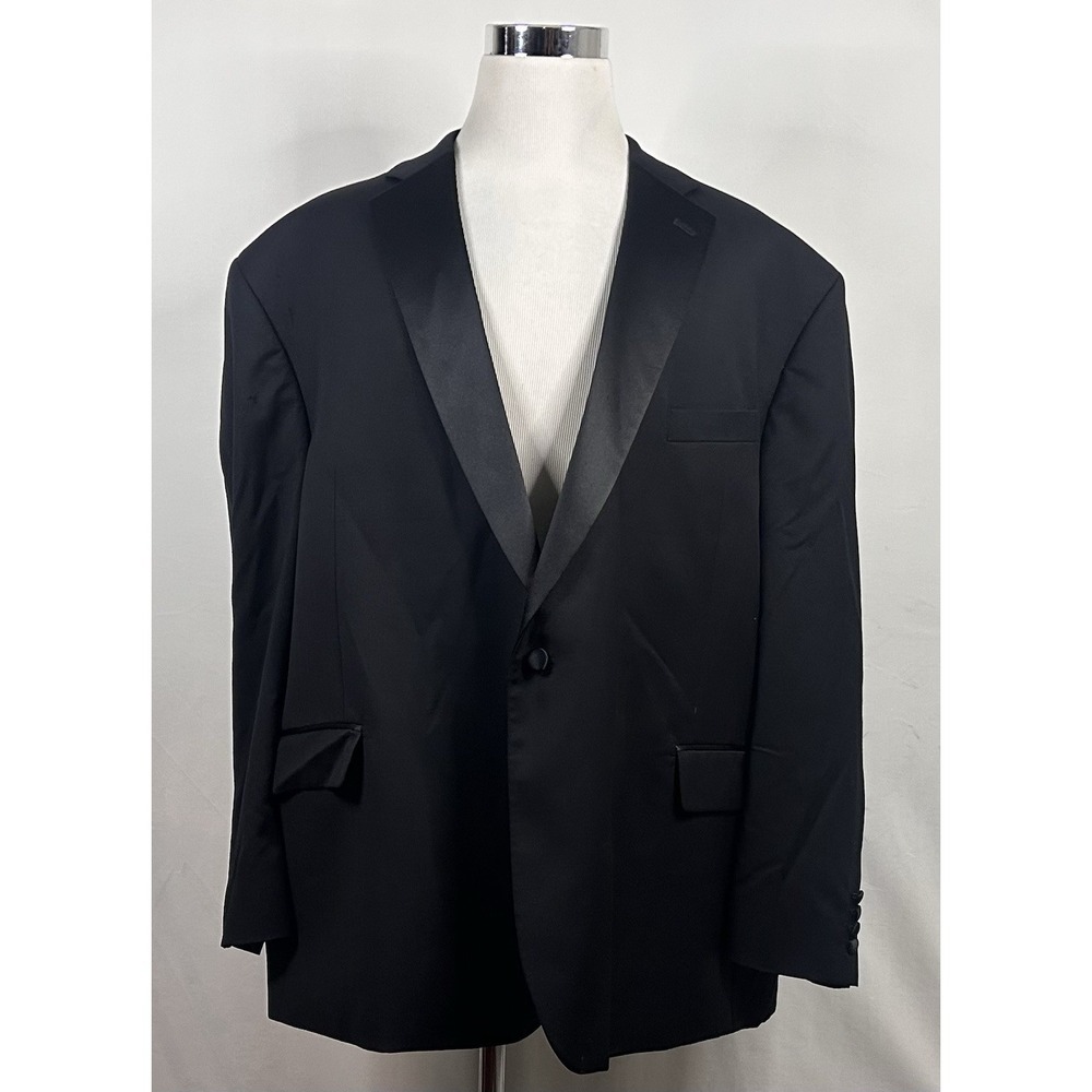 Stafford 58R Big & Tall Tuxedo Jacket 100% Wool Black One Button Double Vented - Picture 2 of 8